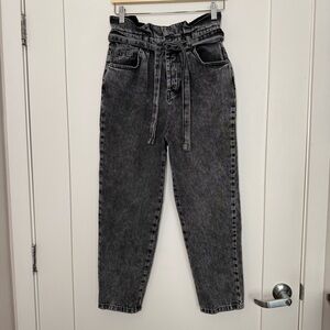 We The Free Paperbag Jeans Womens 27 Acid Gray High Rise Button Fly Belted Denim